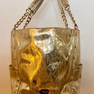Michael Kors Metallic Gold MK Signature Tote xtra large